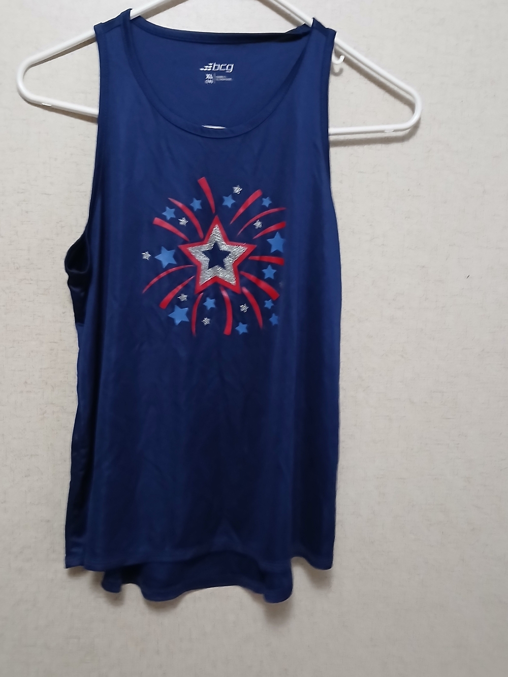 bcg Navy Tank with Red, Light Blue and Silver Starburst